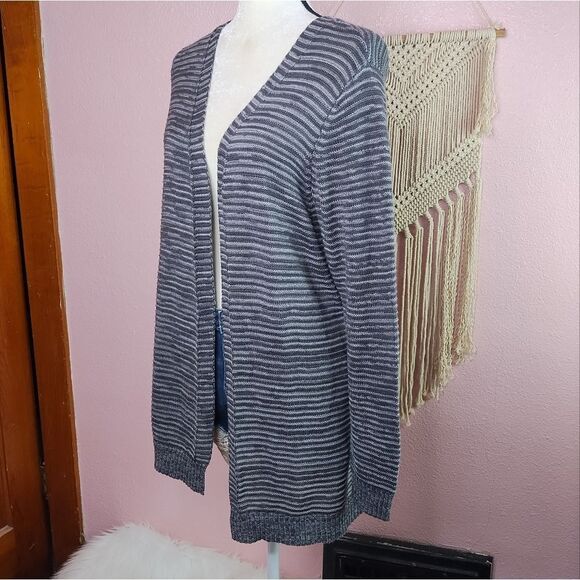 Maurices | Gray Striped Open Front Cardigan Sweater Large - Picture 1 of 7